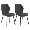 Lot de 2 chaises en tissu polyester doux noir et pieds en métal laqué noir - LUCIANA