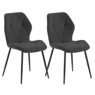 Lot de 2 chaises en tissu polyester doux noir et pieds en métal laqué noir - LUCIANA