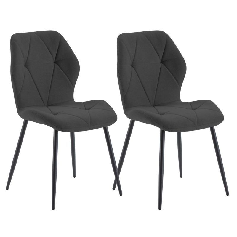Lot de 2 chaises en tissu polyester doux noir et pieds en métal laqué noir - LUCIANA