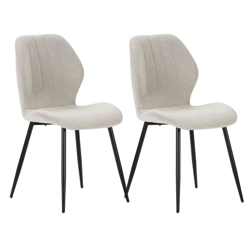 Lot de 2 chaises en tissu polyester maillé crème et pieds en métal laqué noir - MALDI
