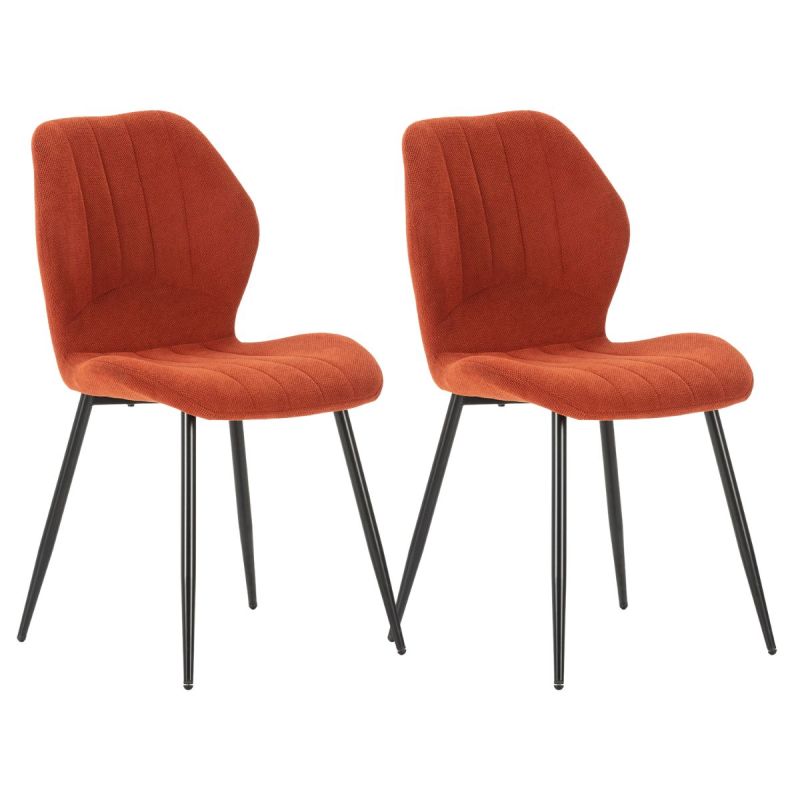 Lot de 2 chaises en tissu polyester maillé brique et pieds en métal laqué noir - MALDI