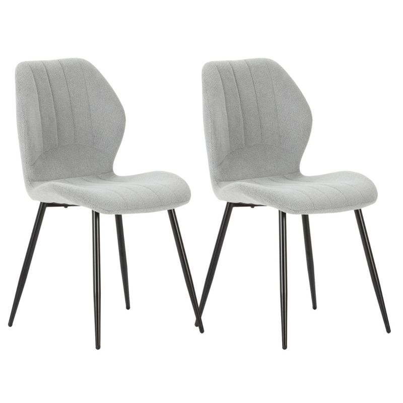 Lot de 2 chaises en tissu polyester maillé gris clair et pieds en métal laqué noir - MALDI