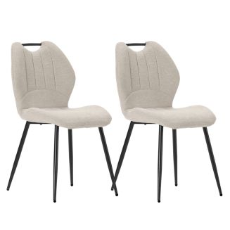 Lot de 2 chaises en tissu polyester maillé beige avec poignée et pieds en métal laqué noir - MILDA