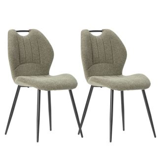 Lot de 2 chaises en tissu polyester maillé vert avec poignée et pieds en métal laqué noir - MILDA