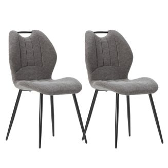 Lot de 2 chaises en tissu polyester maillé gris avec poignée et pieds en métal laqué noir - MILDA
