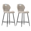Lot de 2 tabourets de bar en tissu polyester maillé beige avec poignée et pieds en métal laqué noir - MILDA
