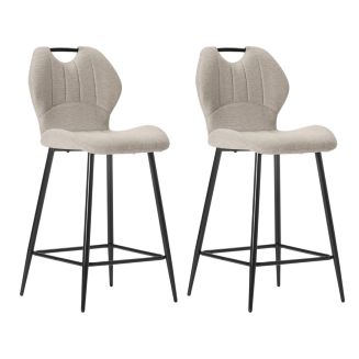 Lot de 2 tabourets de bar en tissu polyester maillé beige avec poignée et pieds en métal laqué noir - MILDA
