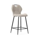 Lot de 2 tabourets de bar en tissu polyester maillé beige avec poignée et pieds en métal laqué noir - MILDA