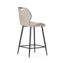 Lot de 2 tabourets de bar en tissu polyester maillé beige avec poignée et pieds en métal laqué noir - MILDA