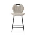 Lot de 2 tabourets de bar en tissu polyester maillé beige avec poignée et pieds en métal laqué noir - MILDA