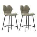 Lot de 2 tabourets de bar en tissu polyester maillé vert avec poignée et pieds en métal laqué noir - MILDA