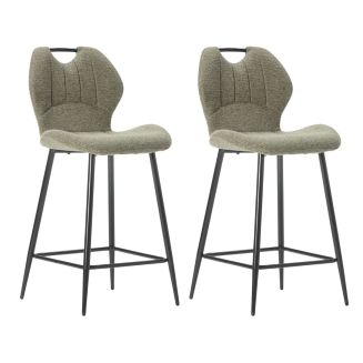 Lot de 2 tabourets de bar en tissu polyester maillé vert avec poignée et pieds en métal laqué noir - MILDA