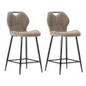 Lot de 2 tabourets de bar en tissu polyester maillé brun avec poignée et pieds en métal laqué noir - MILDA