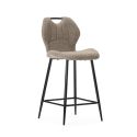 Lot de 2 tabourets de bar en tissu polyester maillé brun avec poignée et pieds en métal laqué noir - MILDA