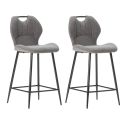 Lot de 2 tabourets de bar en tissu polyester maillé gris avec poignée et pieds en métal laqué noir - MILDA