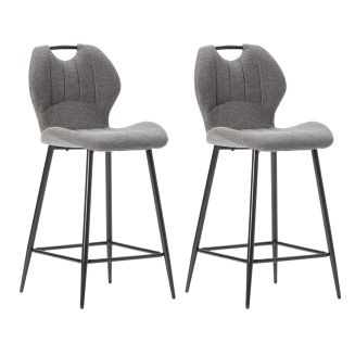 Lot de 2 tabourets de bar en tissu polyester maillé gris avec poignée et pieds en métal laqué noir - MILDA