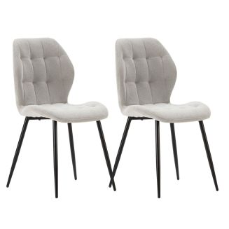Lot de 2 chaises en tissu polyester maillé gris clair et pieds en métal laqué noir - NALCY