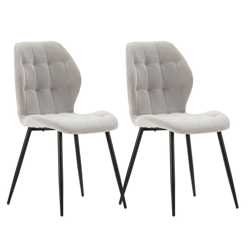 Lot de 2 chaises en tissu polyester maillé gris clair et pieds en métal laqué noir - NALCY