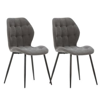 Lot de 2 chaises en tissu polyester maillé gris anthracite et pieds en métal laqué noir - NALCY