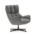 Fauteuil pivotant grand confort en tissu chenillé gris piètement métal laqué noir - LINETTE