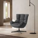 Fauteuil pivotant grand confort en tissu chenillé gris piètement métal laqué noir - LINETTE