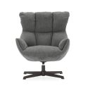 Fauteuil pivotant grand confort en tissu chenillé gris piètement métal laqué noir - LINETTE