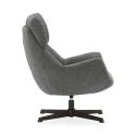 Fauteuil pivotant grand confort en tissu chenillé gris piètement métal laqué noir - LINETTE