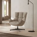 Fauteuil pivotant grand confort en tissu chenillé crème piètement métal laqué noir - LINETTE