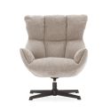 Fauteuil pivotant grand confort en tissu chenillé crème piètement métal laqué noir - LINETTE
