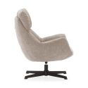 Fauteuil pivotant grand confort en tissu chenillé crème piètement métal laqué noir - LINETTE