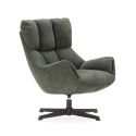 Fauteuil pivotant grand confort en tissu chenillé vert piètement métal laqué noir - LINETTE