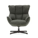 Fauteuil pivotant grand confort en tissu chenillé vert piètement métal laqué noir - LINETTE