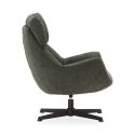 Fauteuil pivotant grand confort en tissu chenillé vert piètement métal laqué noir - LINETTE