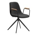 Lot de 2 chaises pivotantes en tissu maillé noir avec piètement métal laqué noir et accoudoirs - THALIA