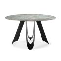 Table de repas design Ø 134 cm avec plateau céramique imitation marbre vert pied métal noir architectural- LEILA