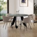 Table de repas design Ø 134 cm avec plateau céramique imitation marbre vert pied métal noir architectural- LEILA