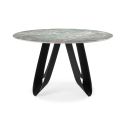Table de repas design Ø 134 cm avec plateau céramique imitation marbre vert pied métal noir architectural- LEILA