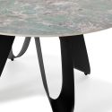 Table de repas design Ø 134 cm avec plateau céramique imitation marbre vert pied métal noir architectural- LEILA