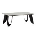 Table basse design rectangulaire avec plateau céramique imitation marbre blanc pied métal noir architectural- LEILA