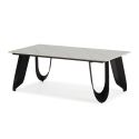 Table basse design rectangulaire avec plateau céramique imitation marbre blanc pied métal noir architectural- LEILA