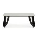 Table basse design rectangulaire avec plateau céramique imitation marbre blanc pied métal noir architectural- LEILA