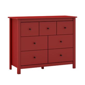 Commode 7 tiroirs en pin massif laqué rouge bordeaux - MYSIA