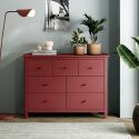 Commode 7 tiroirs en pin massif laqué rouge bordeaux - MYSIA