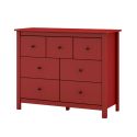 Commode 7 tiroirs en pin massif laqué rouge bordeaux - MYSIA