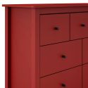 Commode 7 tiroirs en pin massif laqué rouge bordeaux - MYSIA