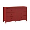 Commode 6 tiroirs en pin massif laqué rouge bordeaux - MYSIA