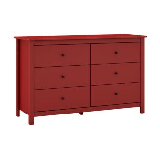 Commode 6 tiroirs en pin massif laqué rouge bordeaux - MYSIA