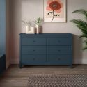 Commode 6 tiroirs en pin massif laqué bleu marine - MYSIA