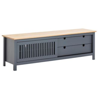 Meuble TV 1 porte coul. 2 tiroirs en bois ciré et gris foncé - MALIA