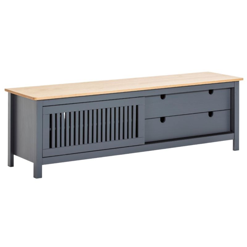 Meuble TV 1 porte coul. 2 tiroirs en bois ciré et gris foncé - MALIA